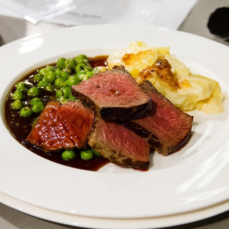 Beef entrecote double panfried with seasonal vegetable and potato